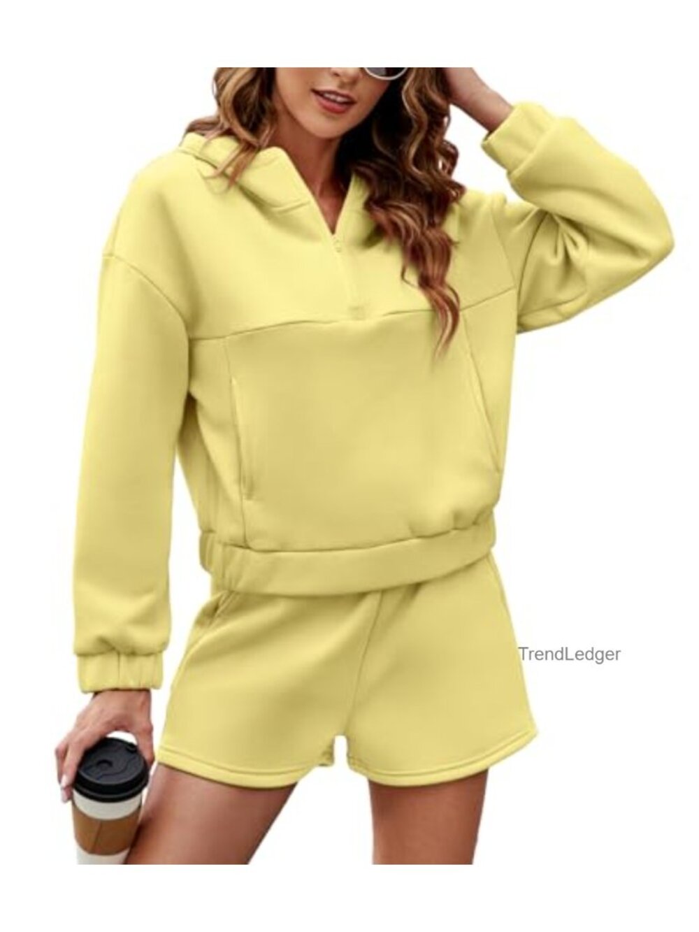 2 Piece Sweatsuit Half Zip Hoodie Sweat Shorts Pockets Lounge Tracksuit Set